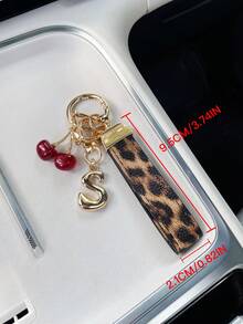 26 Letters To Choose From, Keychain Pendant, Creative Cherry Pendant, Leopard Print Pattern Key Strap, Car Keychain Pendant, Bag Decoration Pendant, Personalized Fashionable Key Matching. Key Accessories, Car Remote Control Decoration Pendant, Holiday Gift. - Letter - View 11