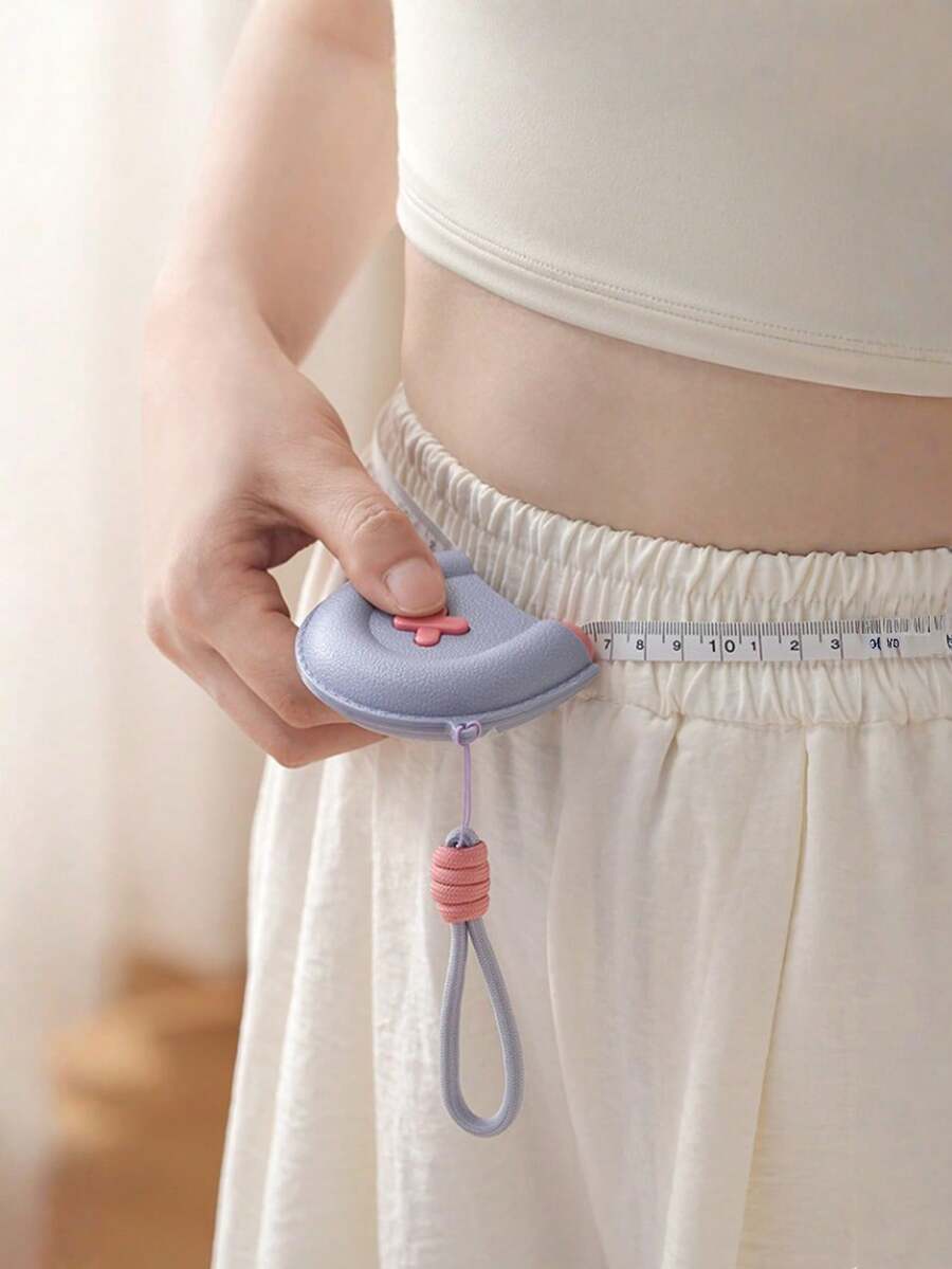 1件裝藍色、白色、棕色附掛繩自動高精度量尺，適合健身、減重、胸圍測量，軟尺