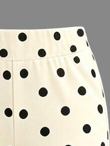 2pcs/Set Teen Girls Casual Outfit, Pearl Milk Tea Pattern Crew Neck Sweatshirt And Polka Dot Flare Pants - Apricot - View 7