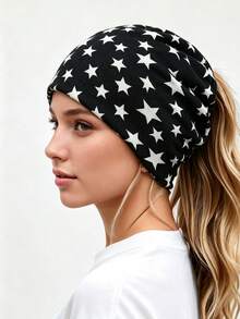 1pc Multifunctional Ponytail Hat, Soft Elastic Loose Headband Cap, Casual Daily Style, Solid Color/Star Leopard Print/Letter Print - Multicolor - View 17