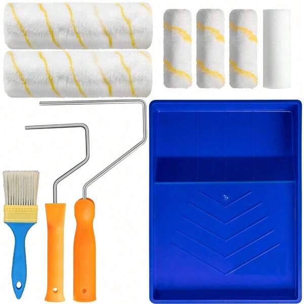9" Paint Roller Set With Tray Soft Sleeves Brush Decorating Painting Tool Kit UK