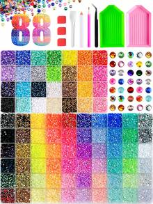 2 Boxes 52-Grid Resin Rhinestone Nail Art Set, Round Crystal Nail Rhinestones, Shiny Rhinestone Set, Includes Wax Pencil, Tweezers And Rhinestone Tray Tools, Suitable For Nail Art, Tumblers, Clothing, Scrapbooking And DIY Crafts - Multicolor - View 1
