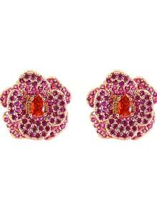 1 Pair Vintage Rhinestone Rose Flower Elegant Earrings For Women, Fashionable And Versatile - Red - View 3