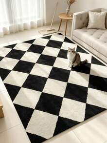 1pc Black And White Checkerboard Pattern Art Rug, Decorative Carpet, Floor Mat, Home Decor, Area Rug, Casual Blanket, Asymmetrical Shaped Rug, Large Living Room Rug, Washable Carpet - Multicolor - View 2