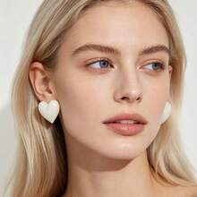 New Arrival Cream-Colored Resin Earring Set, Multi-Style Heart & Teardrop C-Shaped Earrings Combination - Multicolor - View 9
