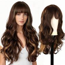 SHESHAIR Long Brown Mixed Blonde Wavy Wigs For White Women Kinky 26 Inch Glueless Wig 180% Density Wear Curly Wigs With Bangs Versatile Daily And - White - View 1