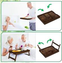 2 Pack Foldable Bamboo Bed Tray Table With Detachable Stand Portable Breakfast Serving Desk For Eating Working And Laptop Use - Brown - View 4