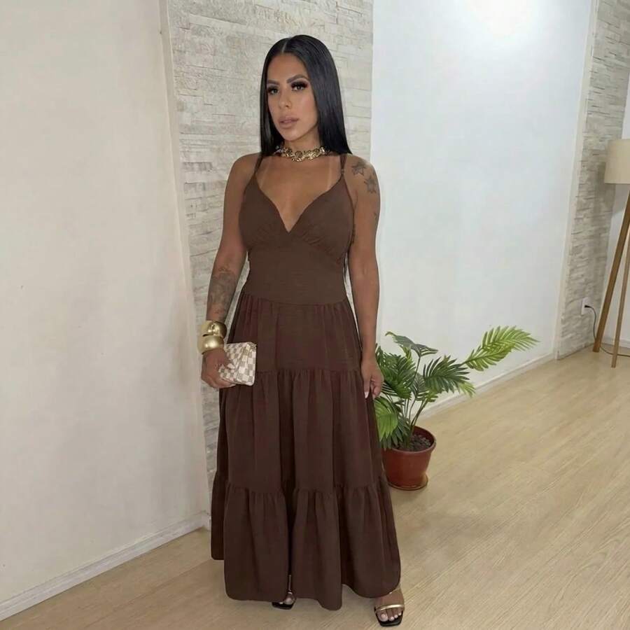 Women Long Dresses - Óxido marrón - Ver 1