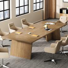 FINMIND 94.49" Large Rectangular Wood Conference Table, Modern Executive Meeting Table, Seats 8-10 People For Office Conference Room - Brown - View 2