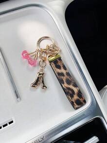 26 Letters To Choose From, Keychain Pendant, Creative Cherry Pendant, Leopard Print Pattern Key Strap, Car Keychain Pendant, Bag Decoration Pendant, Personalized Fashionable Key Matching. Key Accessories, Car Remote Control Decoration Pendant, Holiday Gift. - Letter - View 31
