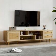 Premium 160cm Wood-Tone Rattan TV Stand For 70-Inch TV - Cable Management, 2 Drawers - Oak - View 6