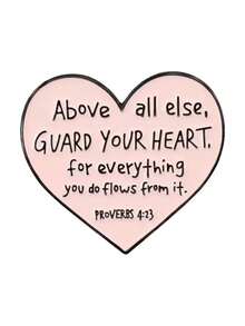 1件「Guard Your Heart」箴言 4:23 鼓勵經文琺瑯徽章－柔粉色心形靈性自我關懷美學胸針，適合日常配戴與送禮 - 彩色 - 查看 10