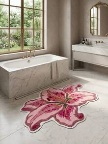 1pc Lily Shaped Velvet Carpet, Soft Plush, Room Decor, Home Supplies, Indoor Doormat, Living Room Rug, Kitchen Mat, Bedroom Carpet, Bathroom Mat, Home Decoration, Bedroom Decor, Bathroom Decor, Wear-Resistant, Noise-Reducing, Skin-Friendly Soft, Easy To Clean - Pink - View 5