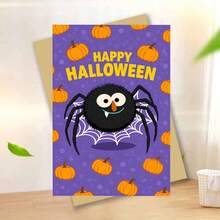1 Greeting Card + 1 Envelope Adorable Halloween Greeting Card, Cute Spider With Pumpkins Pattern "Happy Halloween", Perfect For Friends, Spooky Festive Cartoon Style. - View 6
