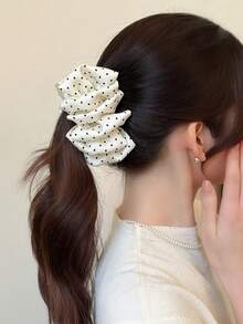 1pc Vintage Polka Dot Banana Hair Clip With Elegant Satin Bow, Women's Fashion Hair Accessory - Multicolor - View 3