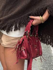 Women's Autumn/Winter Premium Asymmetrical Fringe High Neck Loose Knit Pullover Sweater Cape - Brown - View 8