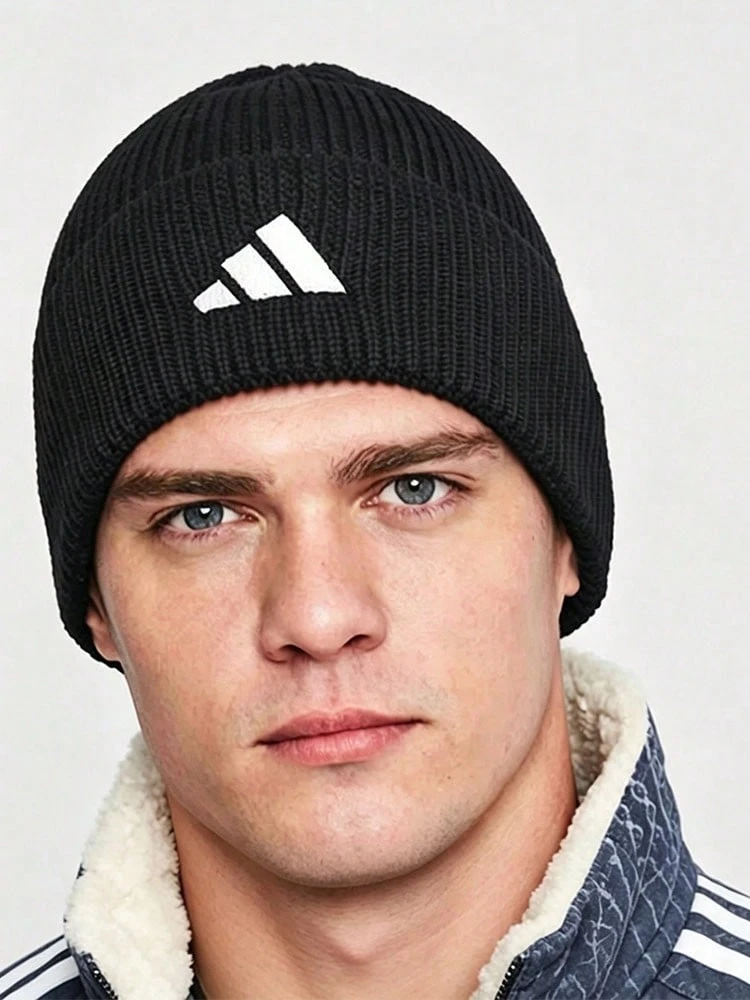Adidas Micro Logo Ear-Covering Warm Knit Beanie Unisex - 黑色 - 查看 1