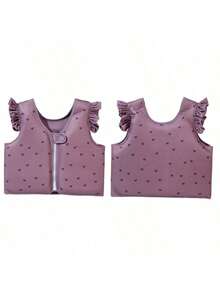 1pc Toddler Girls Cute Cartoon Swan Print Ruffle Trim Front Zipper Buoyancy Swim Vest, Children Swimming Training Floating Jacket Beach Pool Water Buoyancy Vest - Multicolor - View 11