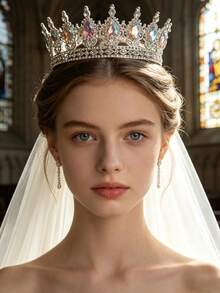 1pc Women's Rhinestone Decor Crown Design Luxury Headpiece, Suitable For Royal Headpiece Decoration - 彩色 - 查看 6