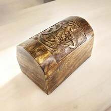 Premium Handmade Wooden Treasure Chest Decorative Trunk For Keepsakes Semicircular Curved Jewellery Box Trinket Box Ladies Jewellery Storage Case Handcrafted Home Decor Golden - Golden Brown - View 3