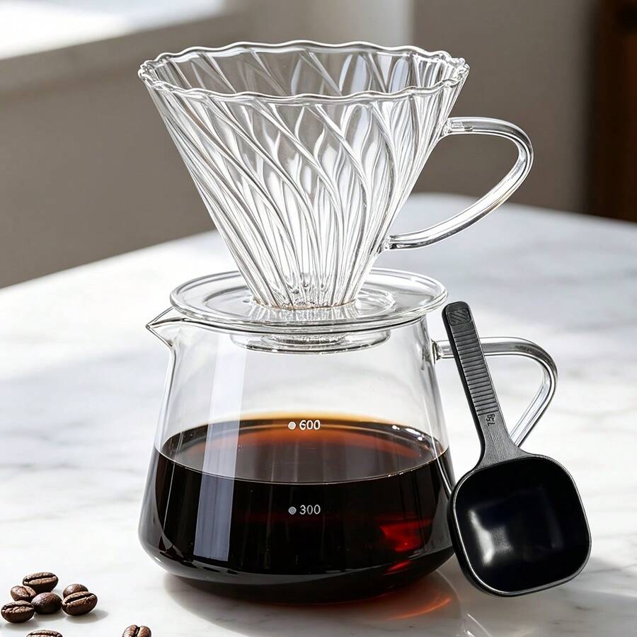 Pour Over Coffee Maker With Coffee Spoon 600ML/20OZ, Heat Resistant Borosilicate Glass Dripper With Filter Holder, Manual Coffee Brewer For Home And Office Use - Multicolor - View 1