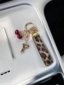 26 Letters To Choose From, Keychain Pendant, Creative Cherry Pendant, Leopard Print Pattern Key Strap, Car Keychain Pendant, Bag Decoration Pendant, Personalized Fashionable Key Matching. Key Accessories, Car Remote Control Decoration Pendant, Holiday Gift. - Letter - View 16