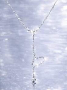1pc 925 Sterling Silver Lasso Necklace With 2 Cubic Zirconia Exquisite Teardrop Pendants, Women's Long Necklace - Necklace - View 2