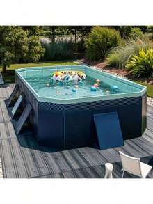 Foldable Rectangular Family Swimming Pool, Large No-Inflation Above-Ground Pool With Sturdy Ladder, Durable Outdoor Backyard Pool For Kids, Adults And Pets, Summer Water Party Fun - C - View 2