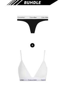 Calvin Klein [Bundle] brave soul Women's Thong + Icon Logo Women's Triangle Bra - Bianco e nero - Visualizzare 1