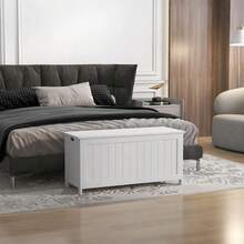 Storage Trunk With 2 Ty Hinges, Modern Entryway Bench With Side Handles, Storage Chest For Living Room, White-XY671858 - 838-444V82WT - View 8