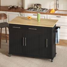 Flieks Kitchen Island With Drop Leaf, Storage Trolley With 3-Tier Pull-Out Cabinet Organizer, Internal Storage Rack, Rolling Cart With Towel Holder & 2 Drawers For Dining Room - Black - View 4