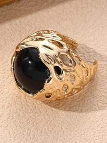 NAIZHU 1/4pcs Luxury Vintage Old Money Style Resin & Metal Rings For Women, Daily Wear, Date, Party Accessory - Multicolor - View 14