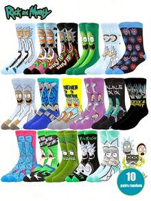 4/6/10 Pairs Random Women's Socks Warner Bros. Rick And Morty Series Cute Funny Humorous European And American Style Cartoon Character Sweat-Absorbent Breathable Versatile Couple Mid-Calf Socks Suitable For Movie And Animation Fans - Multicolor - View 15