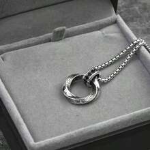 1pc Vintage Mobius Ring Pendant Necklace With Textured Design, Personalized Metal Silver Color, Suitable For Couples, Men And Women For Daily Wear, Party, Festival, Music Festival, Daily Gift, Jewelry Gift - Silver - View 3