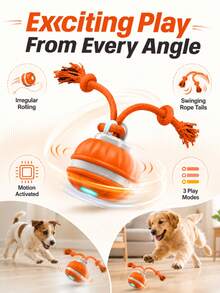 Mainan Bola Elektrik Pintar untuk Anjing, Bola Bergulir dengan Sensor Gerak dan Ekor Tali yang Tahan Lama, Mainan Interaktif untuk Anak Anjing, Berbagai Mode Permainan, Mainan Hewan Peliharaan yang Dapat Diisi Ulang USB, Cocok untuk Hiburan Dalam Ruangan Anjing Kecil dan Sedang - MultiWarna - View 2