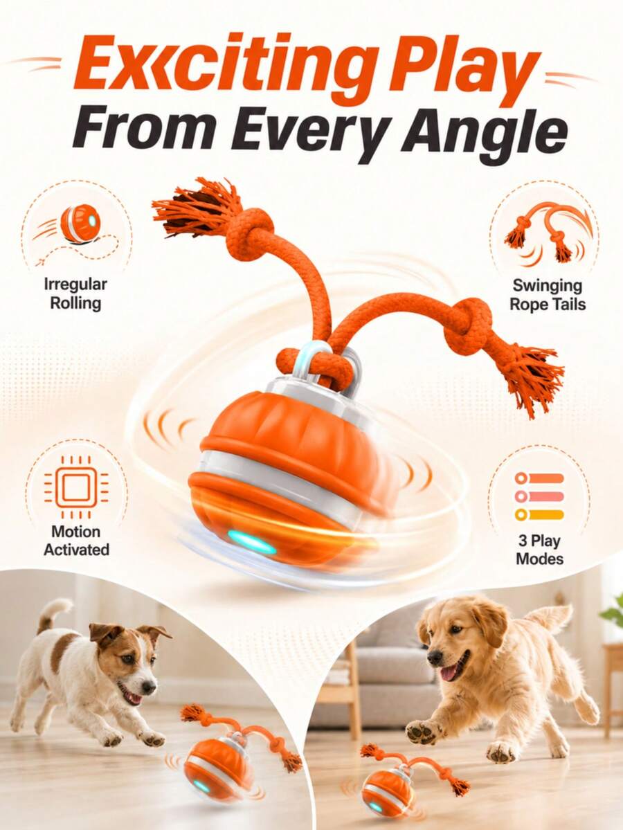 Mainan Bola Elektrik Pintar untuk Anjing, Bola Bergulir dengan Sensor Gerak dan Ekor Tali yang Tahan Lama, Mainan Interaktif untuk Anak Anjing, Berbagai Mode Permainan, Mainan Hewan Peliharaan yang Dapat Diisi Ulang USB, Cocok untuk Hiburan Dalam Ruangan Anjing Kecil dan Sedang