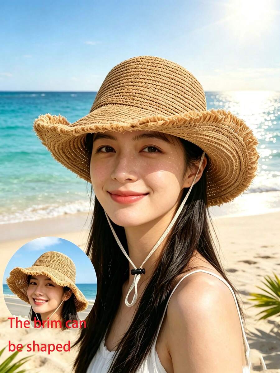 1款波西米亞風寬邊女款遮陽帽,UPF 50+ 防紫外線,可折疊沙灘帽,適合夏季、度假與戶外活動 - 彩色 - 查看 1