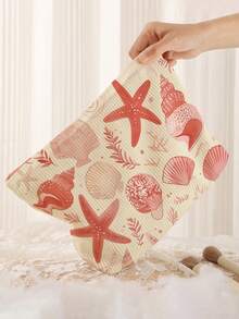 1pc Portable Cosmetic Storage Bag Ocean Series Shell & Starfish Pattern Double-Sided Print Travel Zipper Makeup Bag Multi-Function Toiletries Organizer - Multicolor - View 5