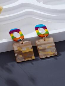 1 Pair European And American Fashion Cute Elegant Rainbow Color Acetate Geometric Earrings - Multicolor - View 4