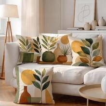 4 Stücke Keramiktopf Pflanze abstraktes Muster einseitig bedruckte Kissenbezüge/Kissenbezüge, Multi-Szenen Atmosphäre dekorative Kissenbezüge geeignet für Wohnzimmer Sofa Schlafzimmer, ohne Kissenfüllung - Verschiedenfarbig - Übersicht 6