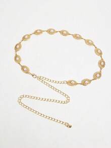 1pc Bohemian Style Women's Waist Chain Decoration, Western Style Belt, Women's Belt, Gold Belt, Women's Western Accessories, Waist Belt, Y2K Summer Bohemian Style Metal Pleated Pearl Waist Chain, Sexy Navel Ring Decoration Chain, Suitable For Dresses, Shorts, Parties, Beach Vacations, Festivals And Birthday Gifts, Women's Beach Accessories, Halloween Decoration Props, Waist-Slimming - Multicolor - View 6