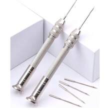 2/1 Sets Stainless Steel Shoe Repair Awl Hand Sewing Crochet Hook Tool 5-Piece Set Leather Sewing Awl Kit Replaceable Multi-Function Awl Needle Set Suitable For Leather Canvas Tent Multi-Function Awl Needle Shoe Repair Crochet Hook Shoe Sole Hook Needle Shoe Threading Binding Tool - A - View 4
