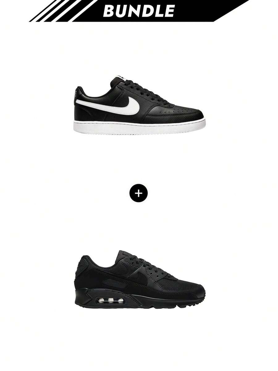 Nike [Bundle] Court Vision Court Vision Men's Sneakers Black/Black/White DH2987-001 + Air Max Air Max 90 Men's Shoe Black CN8490 - Black+Black - View 1