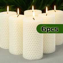 8/6/4Pcs Ivory White Honeycomb Beeswax Pillar Candles, 2*4 Inch Smokeless Unscented Hand Rolled Natural Clean Burning Decor Candles, Table Ornaments Gift For Candle Lovers - 白色 - View 11
