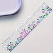 1pc Transparent Floral Acrylic Ruler, Dual Scale Transparent Ruler, Spring Floral Pattern Measuring Ruler, Suitable For Students, School, Office, Painting, Scrapbooking, Stationery Gifts, Office And School Supplies - Multiple Styles - View 7