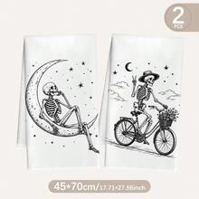 MEMNUN 2件裝哥德風復古素描骷髏新月躺臥骷髏騎單車印花廚房抹布洗碗布 40*60cm/45*70cm 超柔軟微纖維現代洗碗布手巾 家居裝飾廚房裝飾烹飪烘焙茶巾手巾廚房配件 可機洗清潔用品 適合餐廳廚房萬聖節節日裝飾與禮物四季通用 - 彩色 - 查看 12