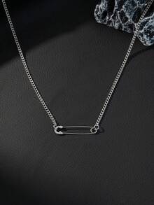 1 pièce Collier pendentif épingle de sûreté punk rock, collier chaîne cubaine argent pour homme, accessoire de style avant-garde e-boy, mode streetwear cool, style Y2K - Argent - Voir 5