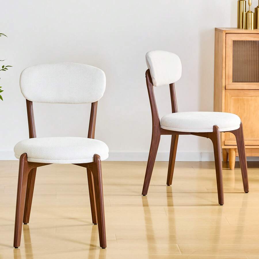 2 Person Dining Chair Set, Medieval Modern Style, Linen White - White - View 1