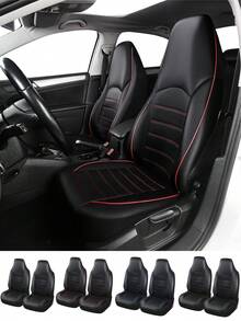5-Seater/2-Seater/1-Seater Classic Universal PU Leather Front Car Seat Covers, Full Coverage PU Leather Front Seat Covers, High Back Bucket Seat Covers - Suitable For Most Cars - Line - View 3
