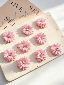 20/10pcs/Set Soft Pink Chiffon 3D Flower Hair Clips, Flower Design With Rhinestone Embellishments, Gentle Sweet Cute, Minimalist Fashion Hair Accessories - Suitable For Girls And Teenagers, Daily School, Vacation, - Multicolor - View 4
